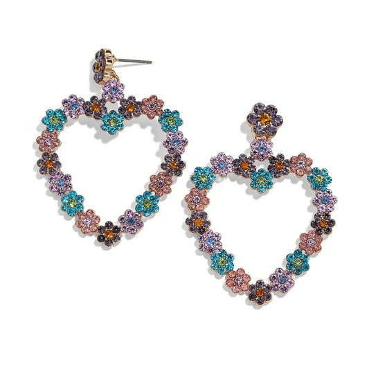 Fashion Heart Diamond Alloy Artificial Gemstones Drop Earrings