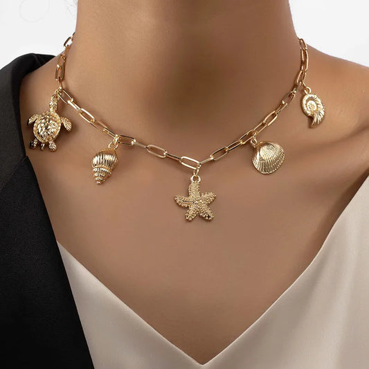 1-Piece-Vacation-Tortoise-Starfish-Shell-Alloy-Plating-Women-s-Pendant-Necklace