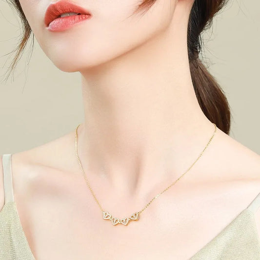 Wholesale-Jewelry-Simple-Style-Four-Leaf-Clover-Heart-Shape-Titanium-Steel-Rhinestones-Hollow-Out-Inlay-Necklace-1