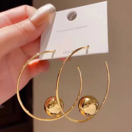 1-Pair-Streetwear-Ball-Plating-Alloy-Hoop-Earrings