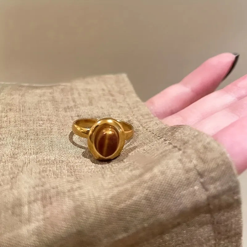 Golden-Sun-Flower-Tiger-Eye-Ring-Women-s-New-High-grade-Sense-Ring-Niche-Design-Unique-Ring-9999