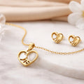 Eternal Love Heart Pendant Set. Gold heart pendant necklace with matching heart stud earrings for women