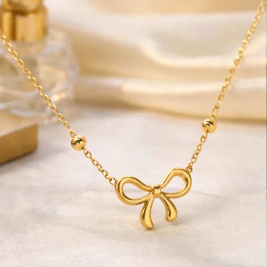 Minimal Gold Bow Necklace for Women