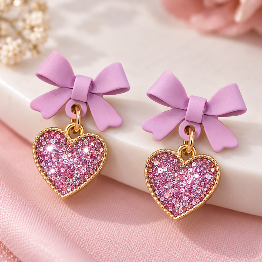 Bow Heart Purple Earrings
