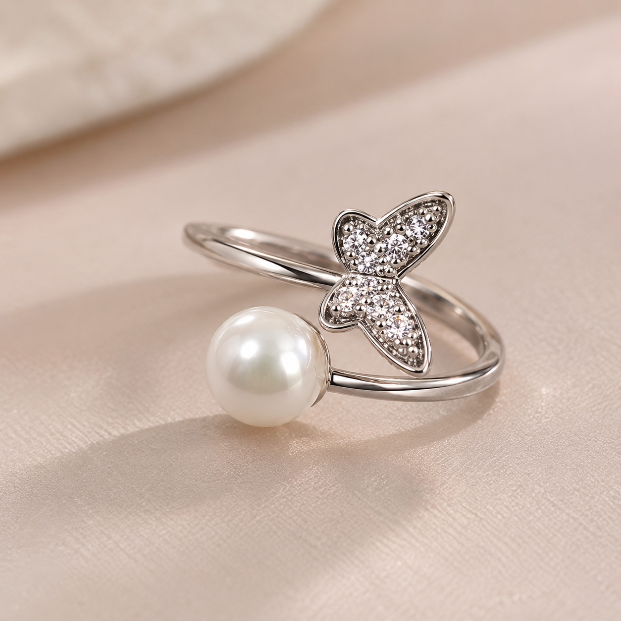 Butterfly pearl Adjustable Ring