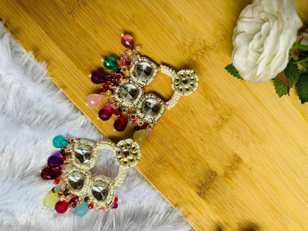 Kundan & Pearls Studded Classic Mirror Drop Earrings For Girls and Women