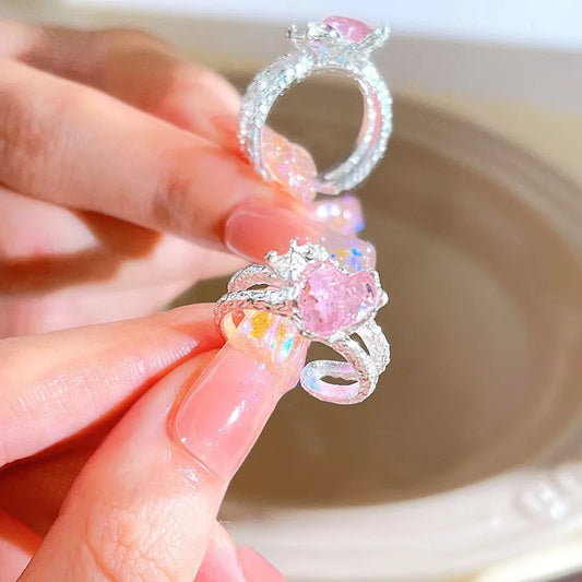 Sweet-Heart-Shape-Butterfly-Alloy-Plating-Inlay-Zircon-Women-s-Open-Rings-9999
