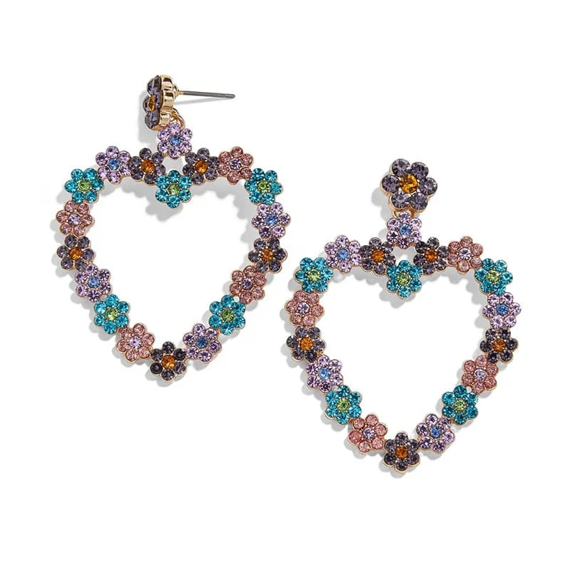 Fashion Heart Diamond Alloy Artificial Gemstones Drop Earrings