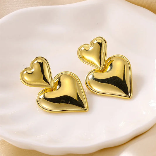 1-Pair-Sweet-Simple-Style-Double-Heart-Plating-304-Stainless-Steel-18K-Gold-Plated-Ear-Studs-3