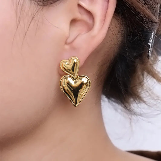 1-Pair-Sweet-Simple-Style-Double-Heart-Plating-304-Stainless-Steel-18K-Gold-Plated-Ear-Studs