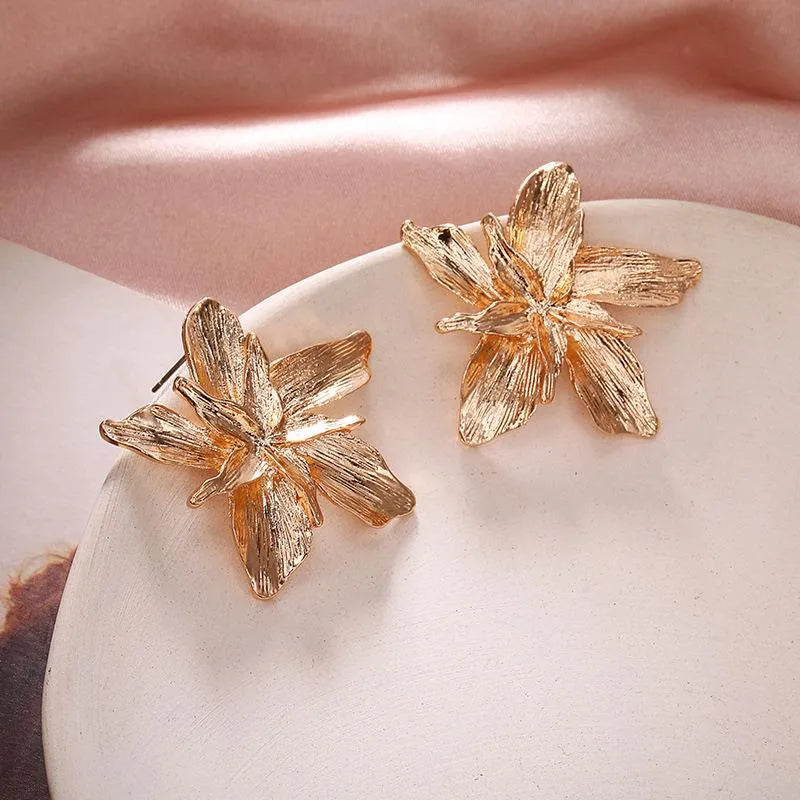 Fashion-Flower-Plating-Alloy-No-Inlaid-Drop-Earrings
