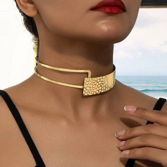 elegant solid color alloy polishing plating gold plated women’s choker