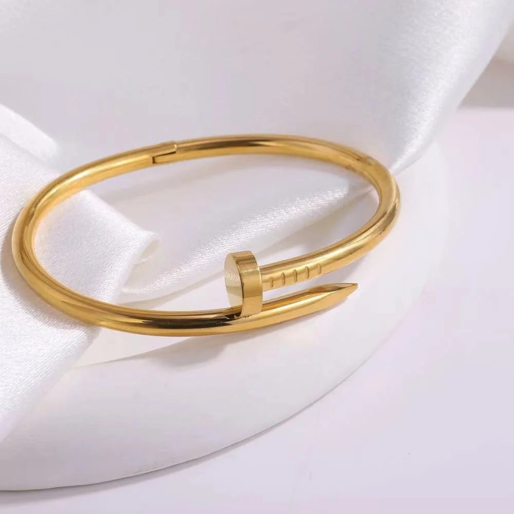 Simple Style Nail Titanium Steel 18K Gold Plated Rhinestones Bangle In Bulk