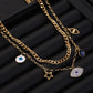Wholesale-Jewelry-Vacation-Devil-s-Eye-Titanium-Steel-Plating-Double-Layer-Necklaces-Multi-Charms-Necklace-Cuban-Link-Chain-Curb-Chain-Cable-Chain