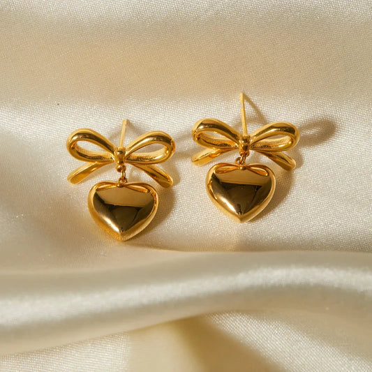 1-Pair-Elegant-Simple-Style-Heart-Shape-Bow-Knot-Plating-304-Stainless-Steel-18K-Gold-Plated-Drop-Earrings