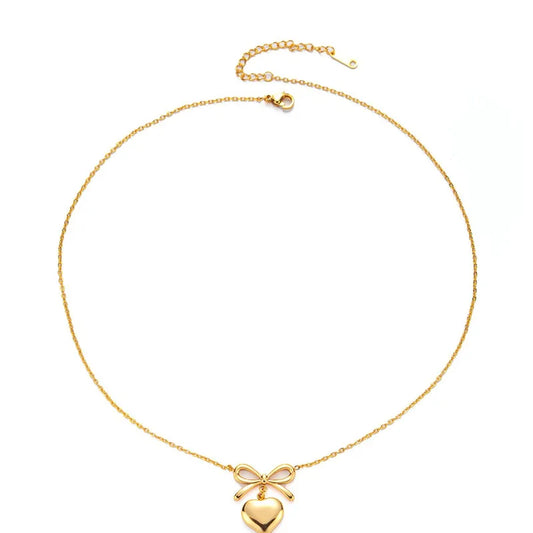 Wholesale-Jewelry-Vacation-Simple-Style-Heart-Shape-Bow-Knot-Titanium-Steel-Plating-Pendant-Necklace-Cable-Chain (1)