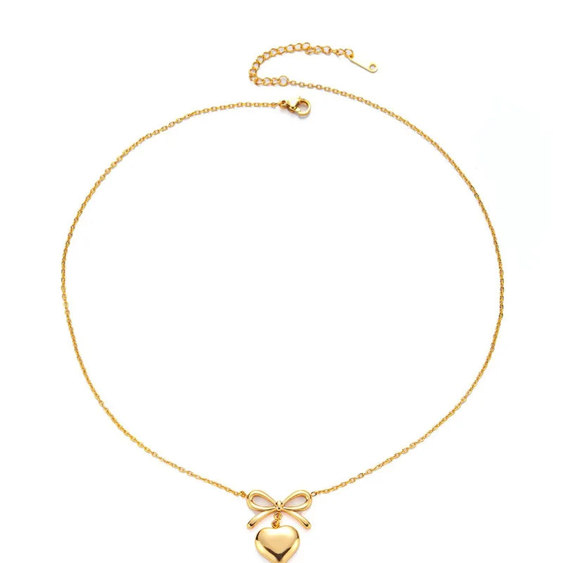 Wholesale-Jewelry-Vacation-Simple-Style-Heart-Shape-Bow-Knot-Titanium-Steel-Plating-Pendant-Necklace-Cable-Chain (1)