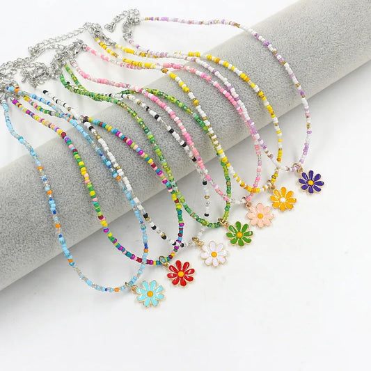 1-Piece-Sweet-Floral-Epoxy-Beaded-Alloy-Pendant-Necklace