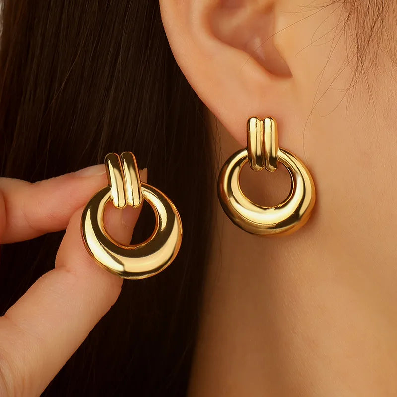 1-Pair-Elegant-Streetwear-Circle-304-Stainless-Steel-Imitation-Gold-Ear-Studs