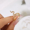 Gold Snake Style Zircon Silver Ring with sparkling rhinestones for women