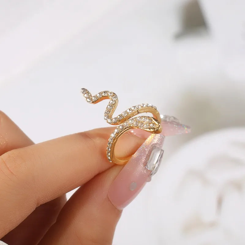 Gold Snake Style Zircon Silver Ring with sparkling rhinestones for women