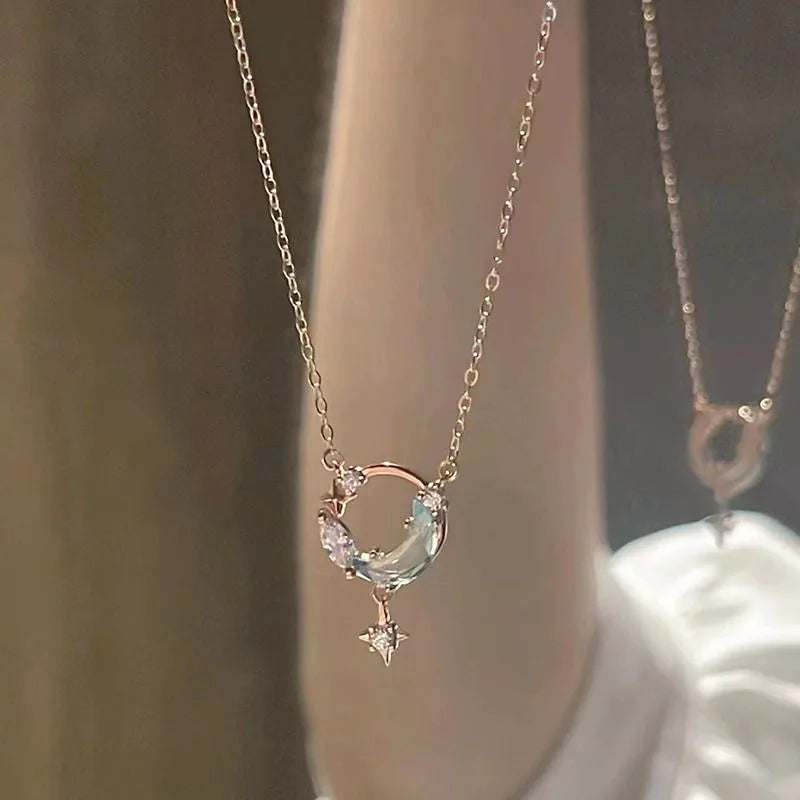 star Moon necklace with moon & star pendant – rhinestone clavicle chain trendy jewellery for women India