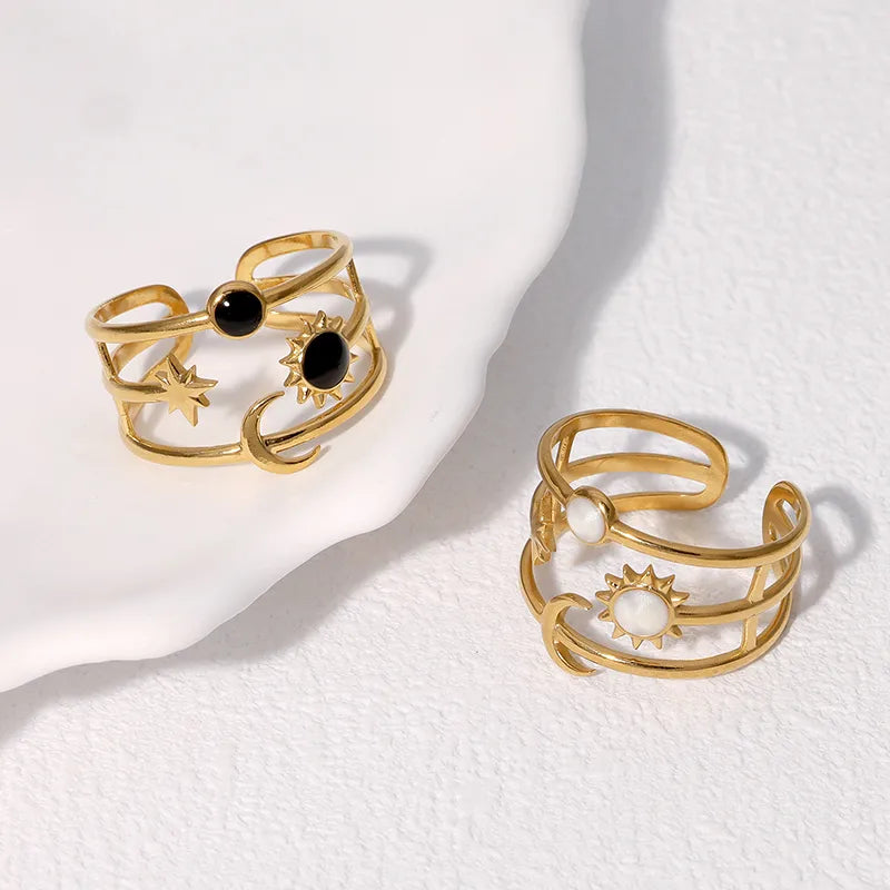 Stylish dainty ring – sun moon star design adjustable gold plated stainless steel jewellery India