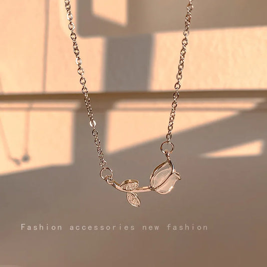 Sweet-Tulips-Rhinestones-667-Stainless-Steel-Alloy-Cable-Chain-Pendant-Necklaces-Wholesale