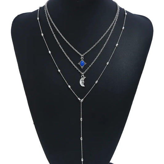 Sweet-Moon-Rhinestones-Alloy-Box-Chain-Layered-Necklaces-Wholesale
