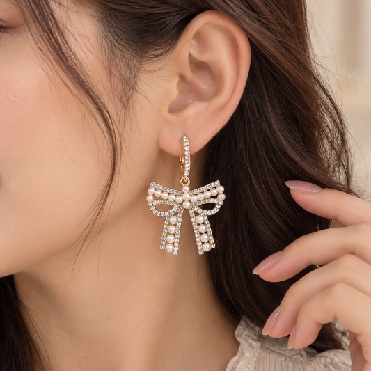 Bow Daisy Drop Long earrings