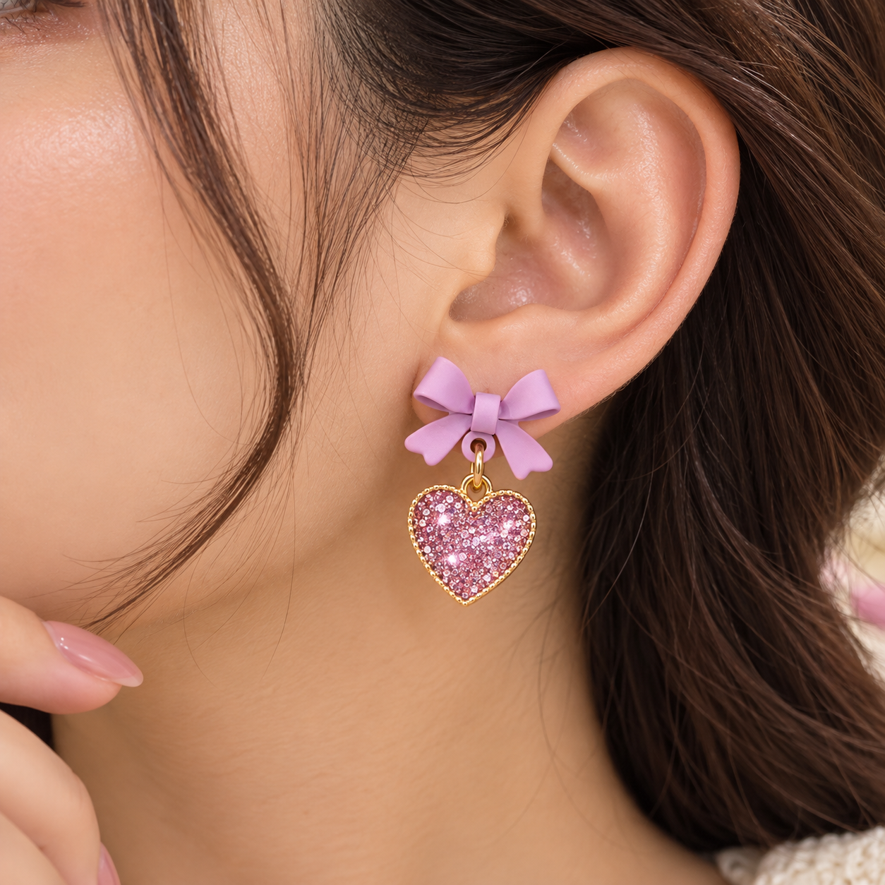 Bow Heart Purple Earrings