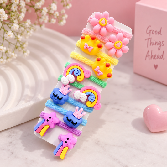 cartoon style soft flowers hair tie for girls(5 pair)