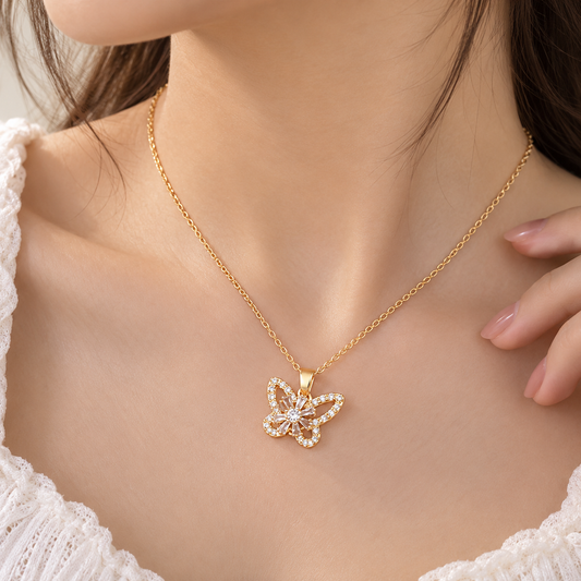 Butterfly Rotating Pendant Necklace