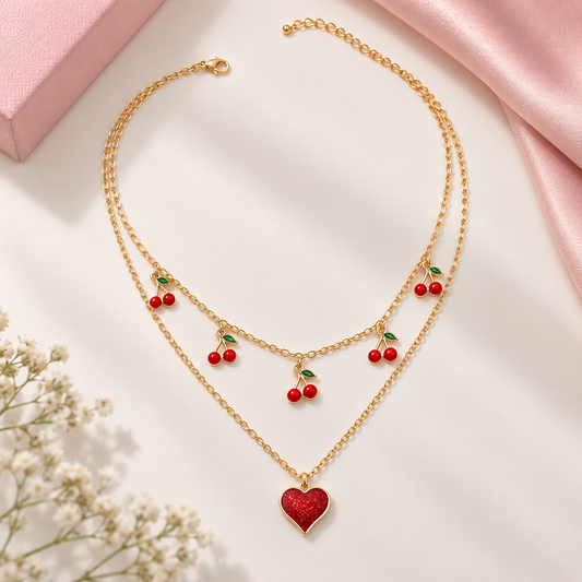 Cherry Heart Fruit Necklace