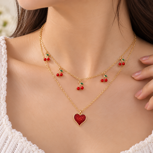 Cherry Heart Fruit Necklace