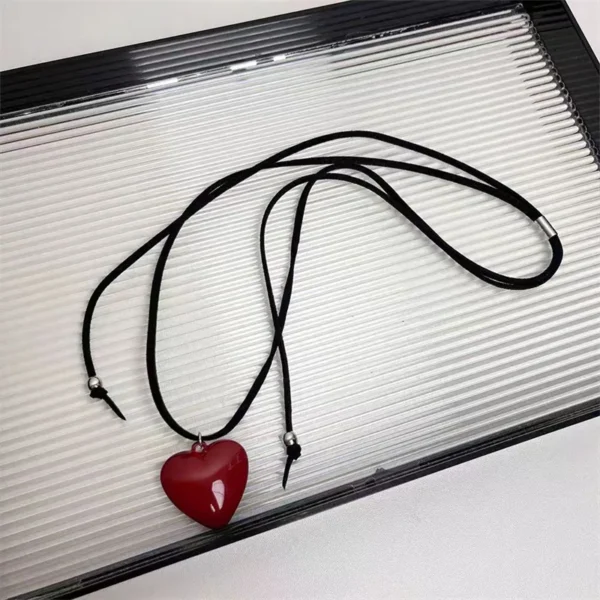 Red Heart Pendant necklace Black Cord - Image 2