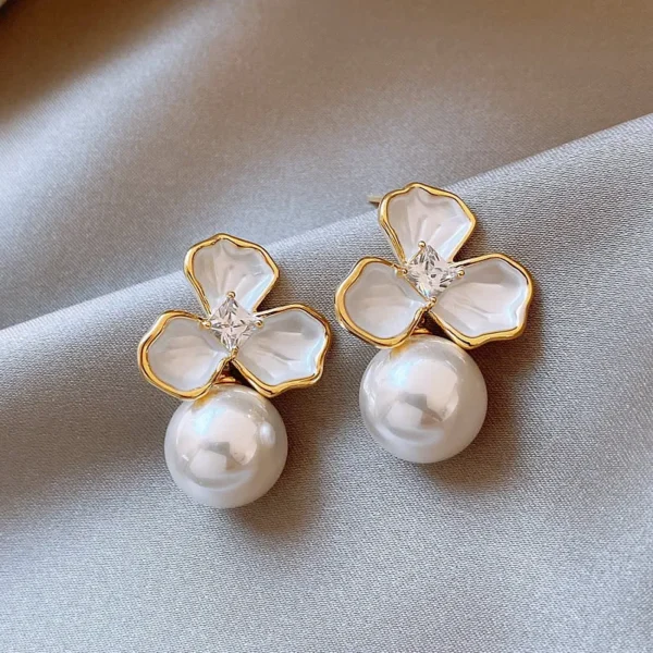 Flower Pearl Drop Earrings