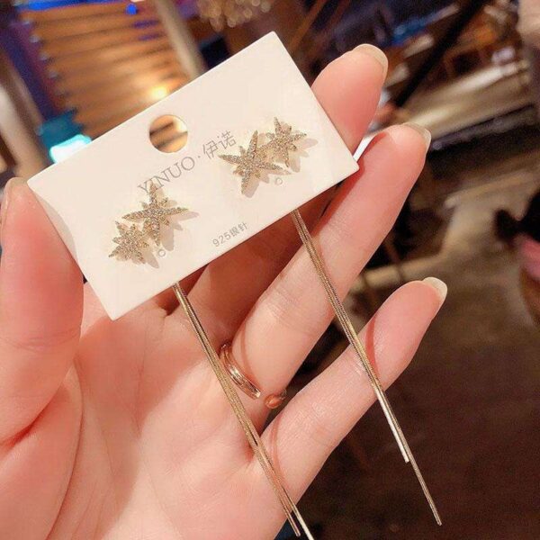 Double Star Diamond Long Earrings