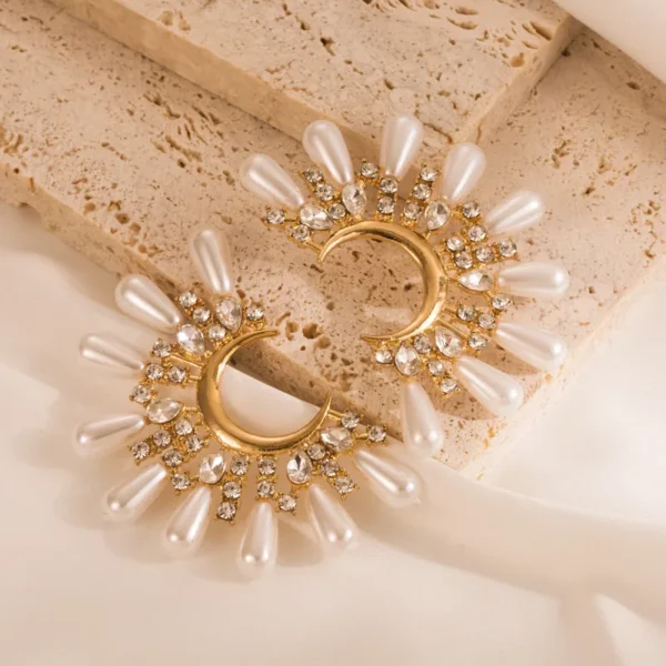 C Shape Pearl Zircon Studs