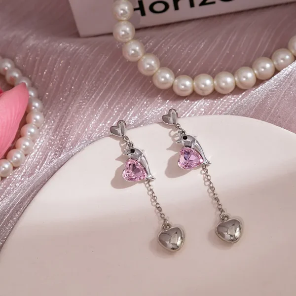 Dolphin Heart Long Earrings