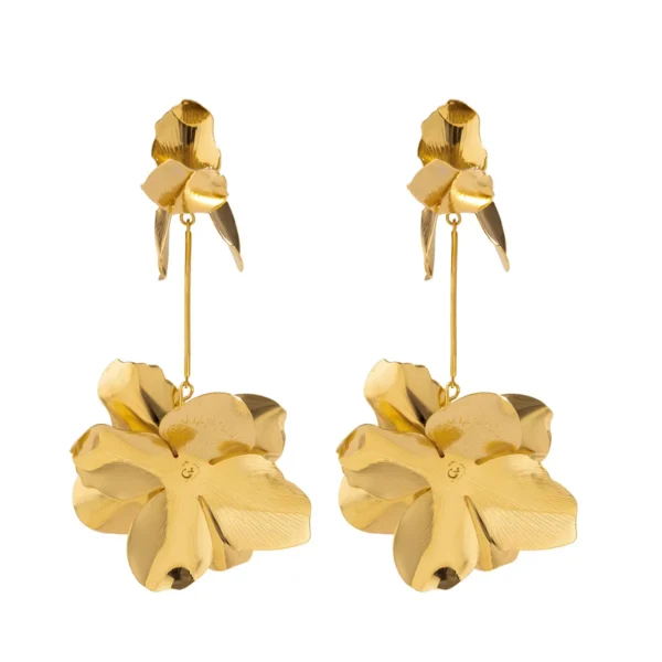Elegant Gold Flower Drop Earrings for Women - Image 5