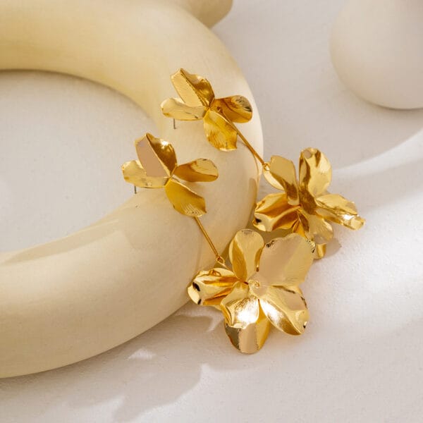 Elegant Gold Flower Drop Earrings for Women - Image 2