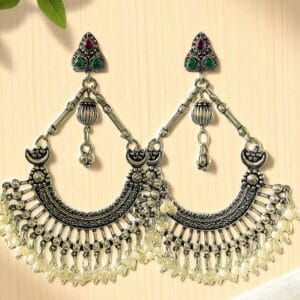 Oxidised silver plated with white pearl Earrings