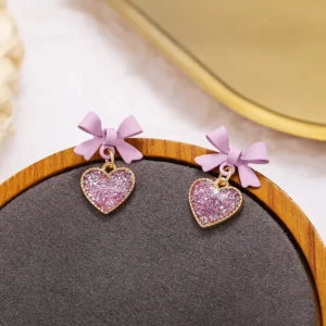 Bow Heart Purple Earrings