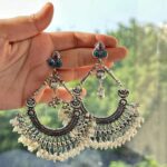 Oxidised silver plated with white pearl Earrings