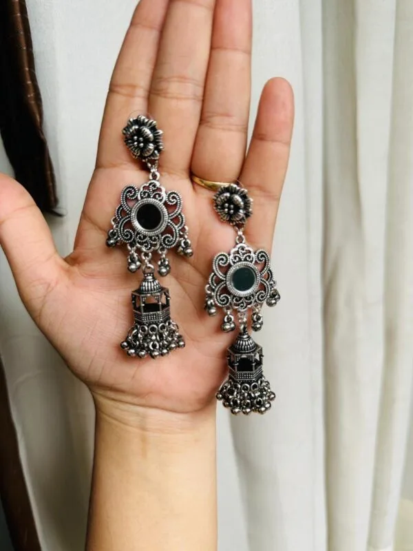 oxidised Silver Jhumka earrings - Image 2