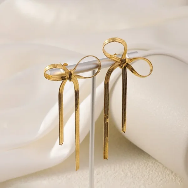 Sweet Bow Long Chain Earrings - Image 2
