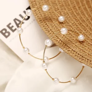 Pearl Big Hot Hoops Earrings