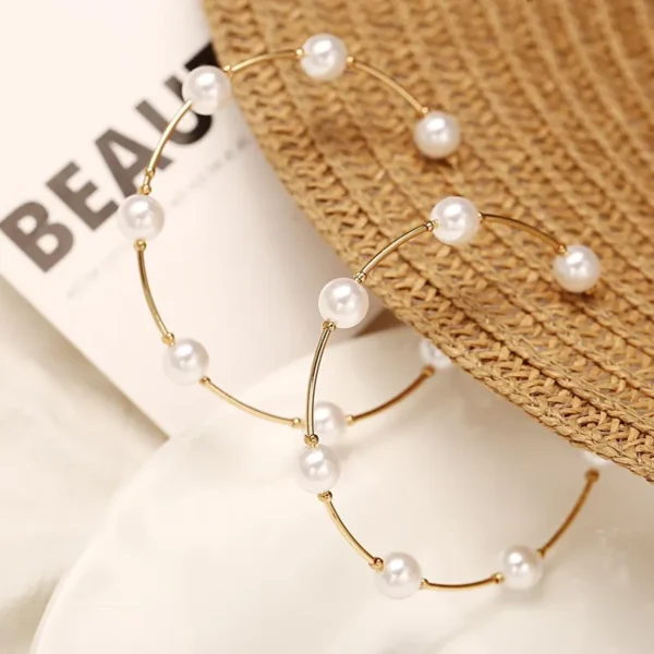 Pearl Big Hot Hoops Earrings
