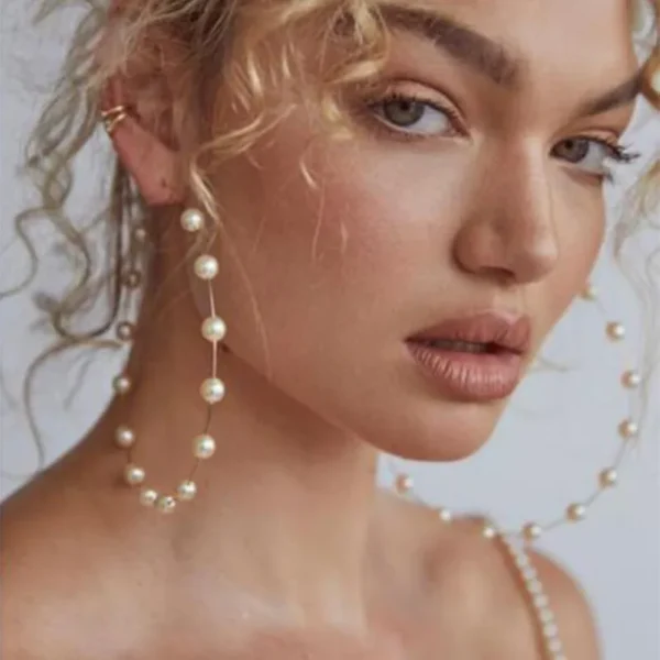 Pearl Big Hot Hoops Earrings - Image 2